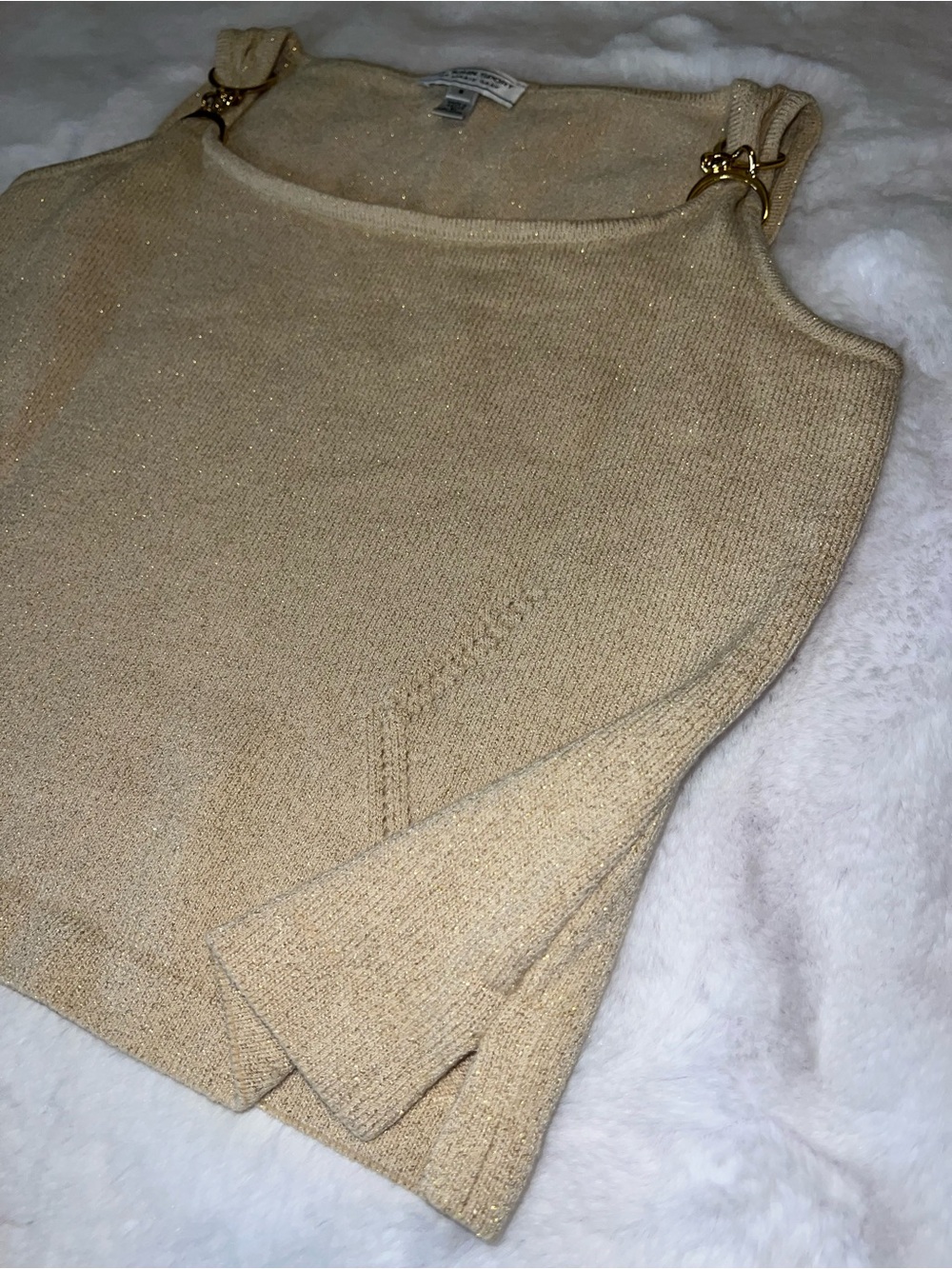 St. John Sport by Marie Gray Gold Metallic Knit Tank with Ring-Strap Detail